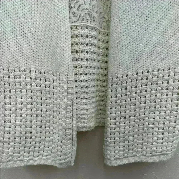 Chico’s womens  cardigan size 3/L 16/18 open Front cream beige crochet Lace boho - Picture 4 of 6